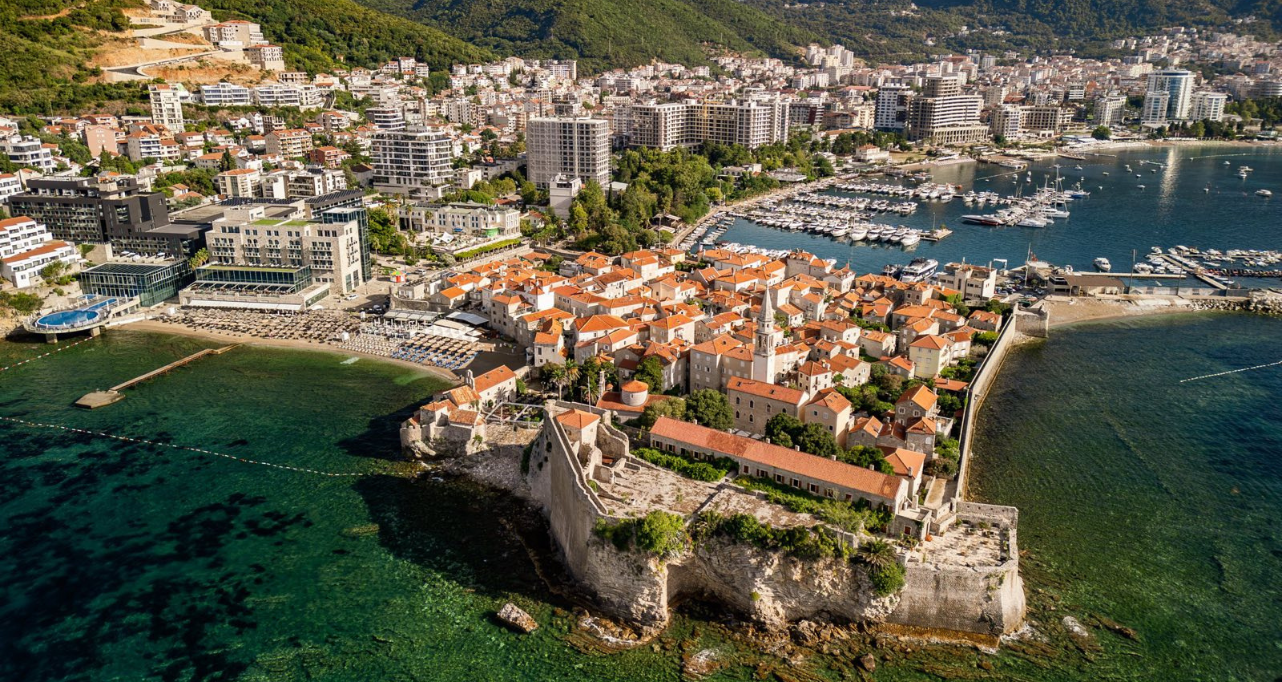 Aerial view of Budva old town Aerial view of Budva old town