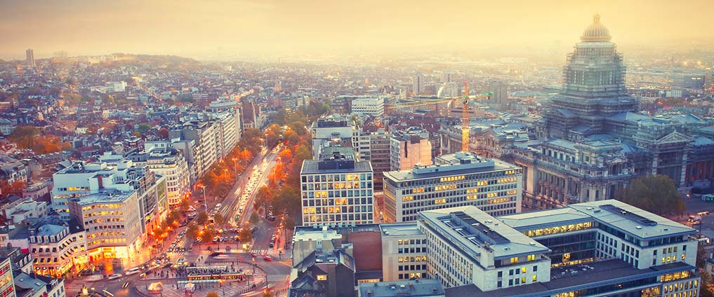 aerial view of Brussels at dusk