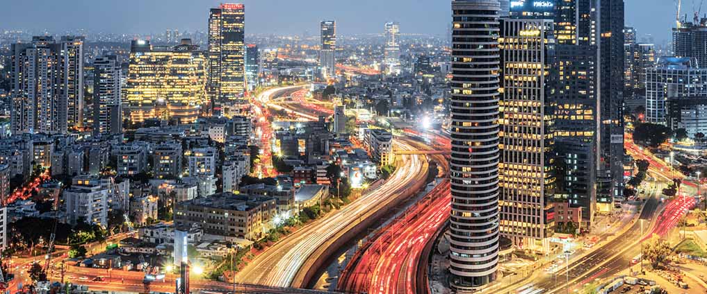 aerial view of Tel Aviv at night 