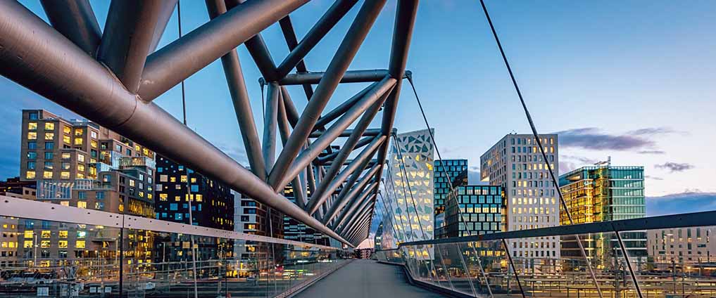 view from a bridge of buildings in Oslo